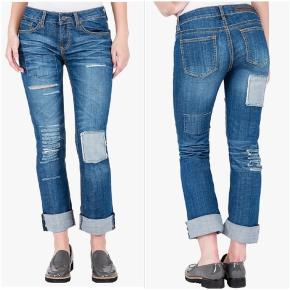 Standards & Practices Distressed Patchwork Straight Leg Jeans Size 14 - Picture 1 of 14